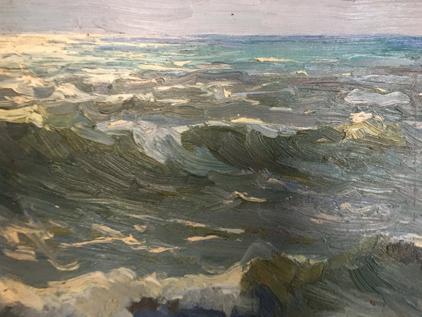 Oil painting Seascape by Kolosov Valentin Osipovich turbulent waves
