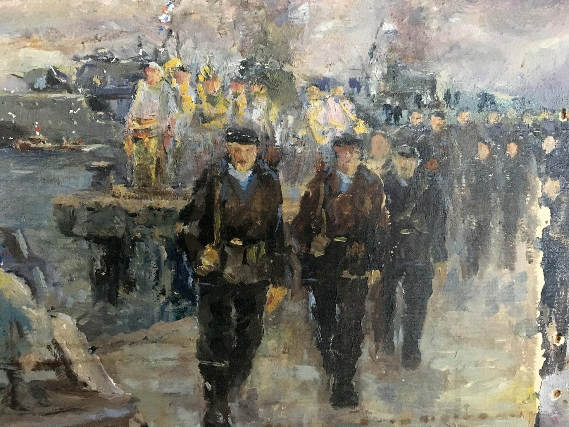 Oil painting Sailors in the port by Pichuyev K.I. on waterfront