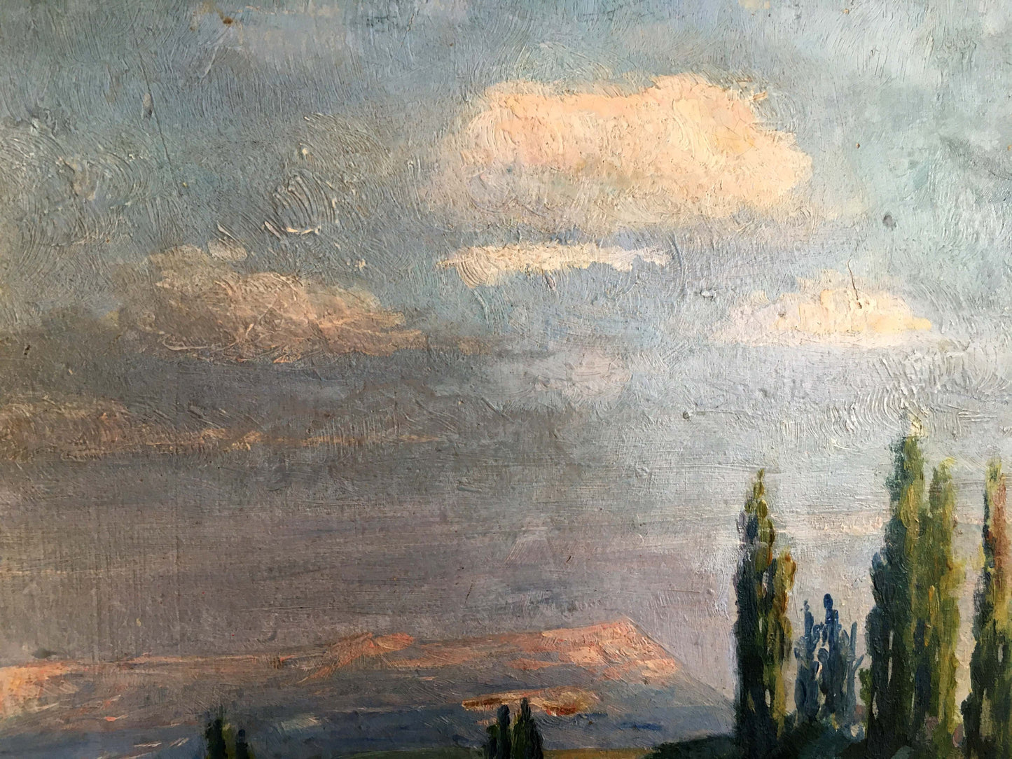 Oil painting In the Garden by Andrey Simor serene landscape with clouds