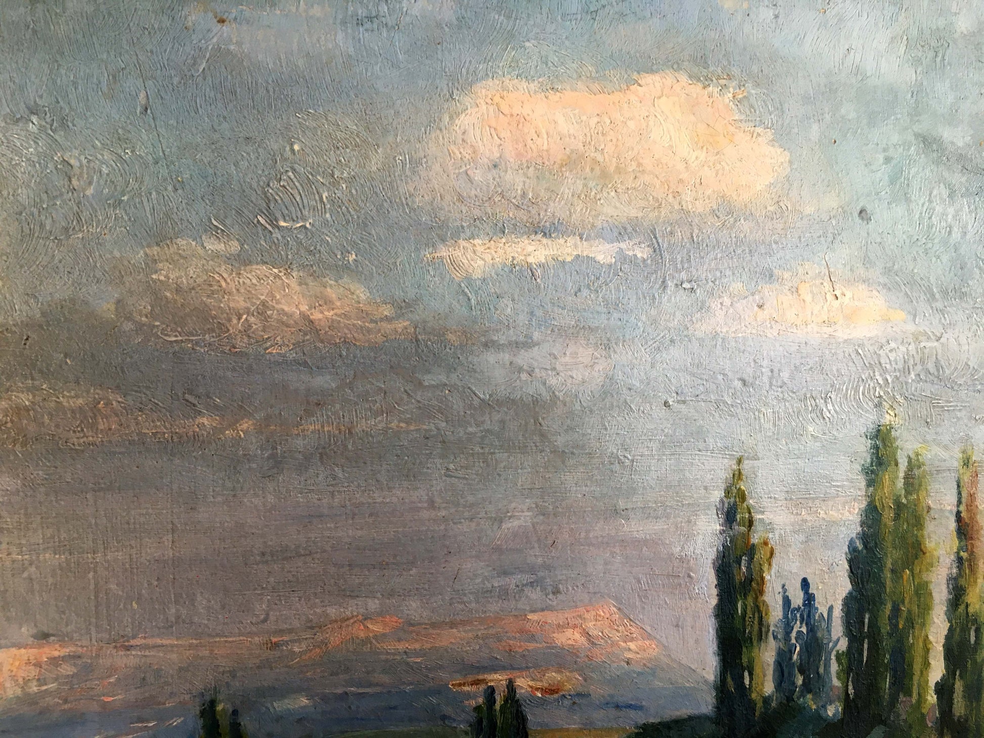 Oil painting In the Garden by Andrey Simor serene landscape with clouds