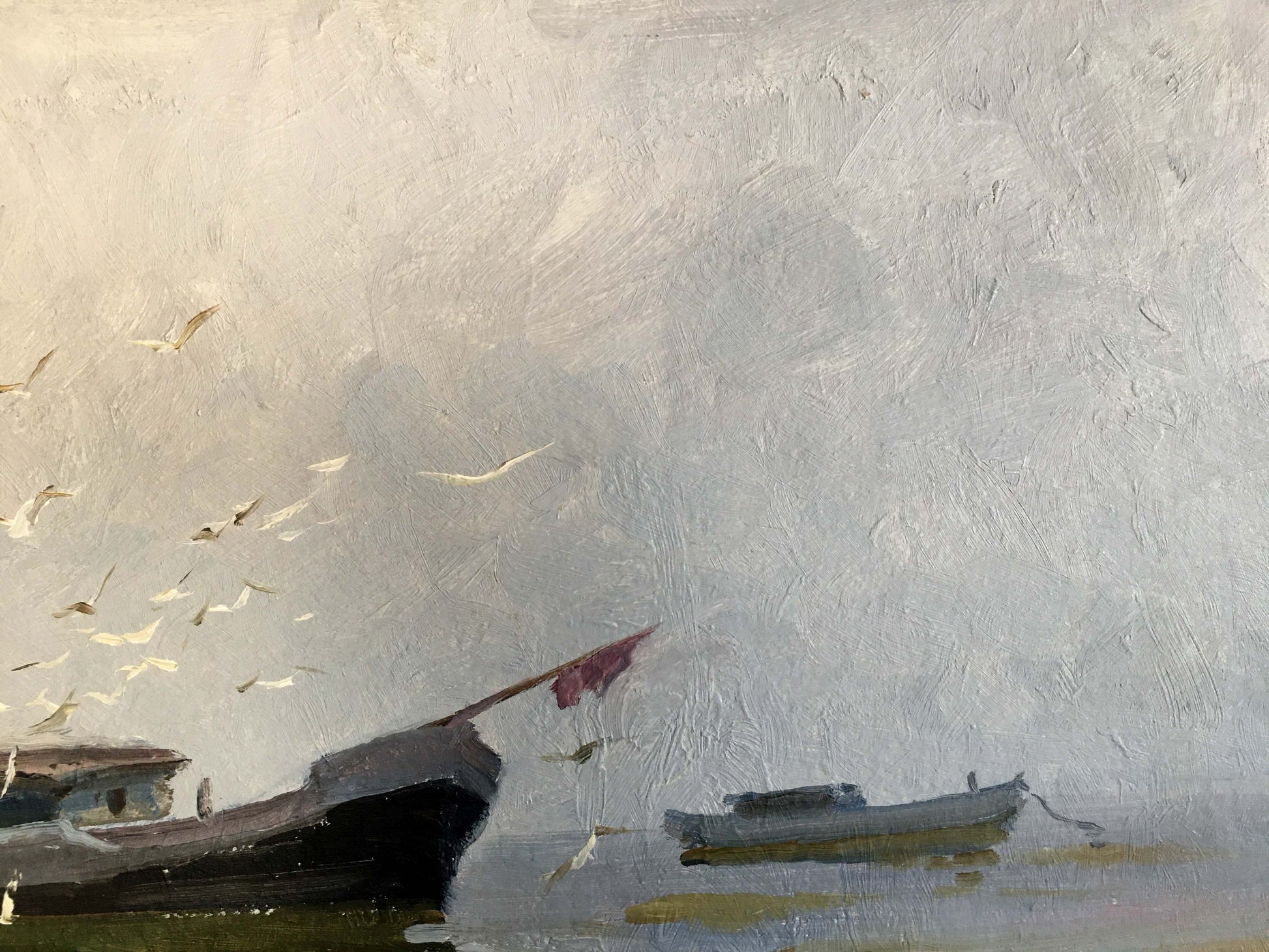Muted gray oil painting Near the shore by Yarovoy Stepan Kalinovich