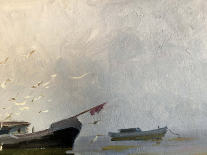 Muted gray oil painting Near the shore by Yarovoy Stepan Kalinovich