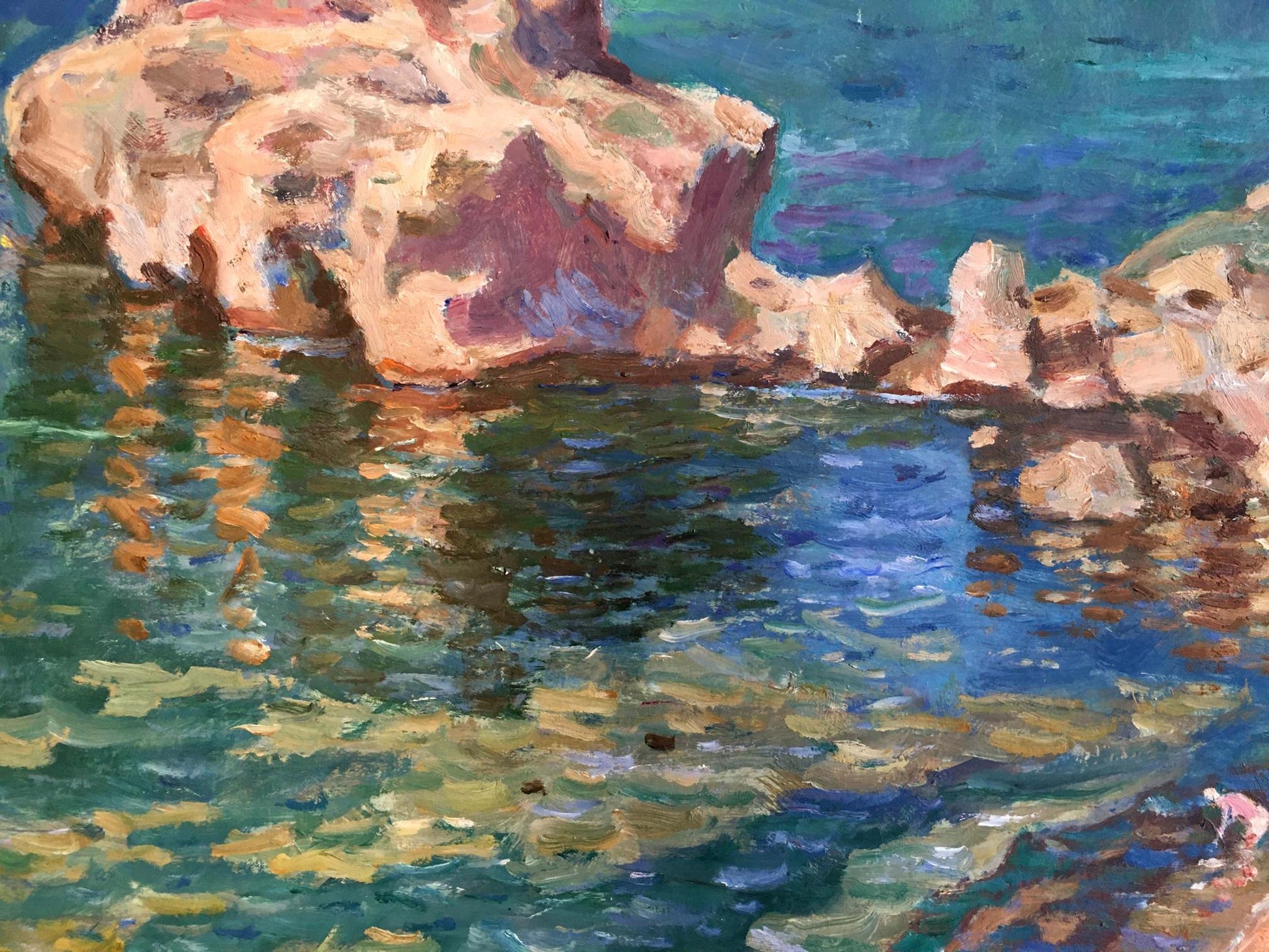 Oil painting of lighthouse landscape by Konovalov V. Y. with turquoise water