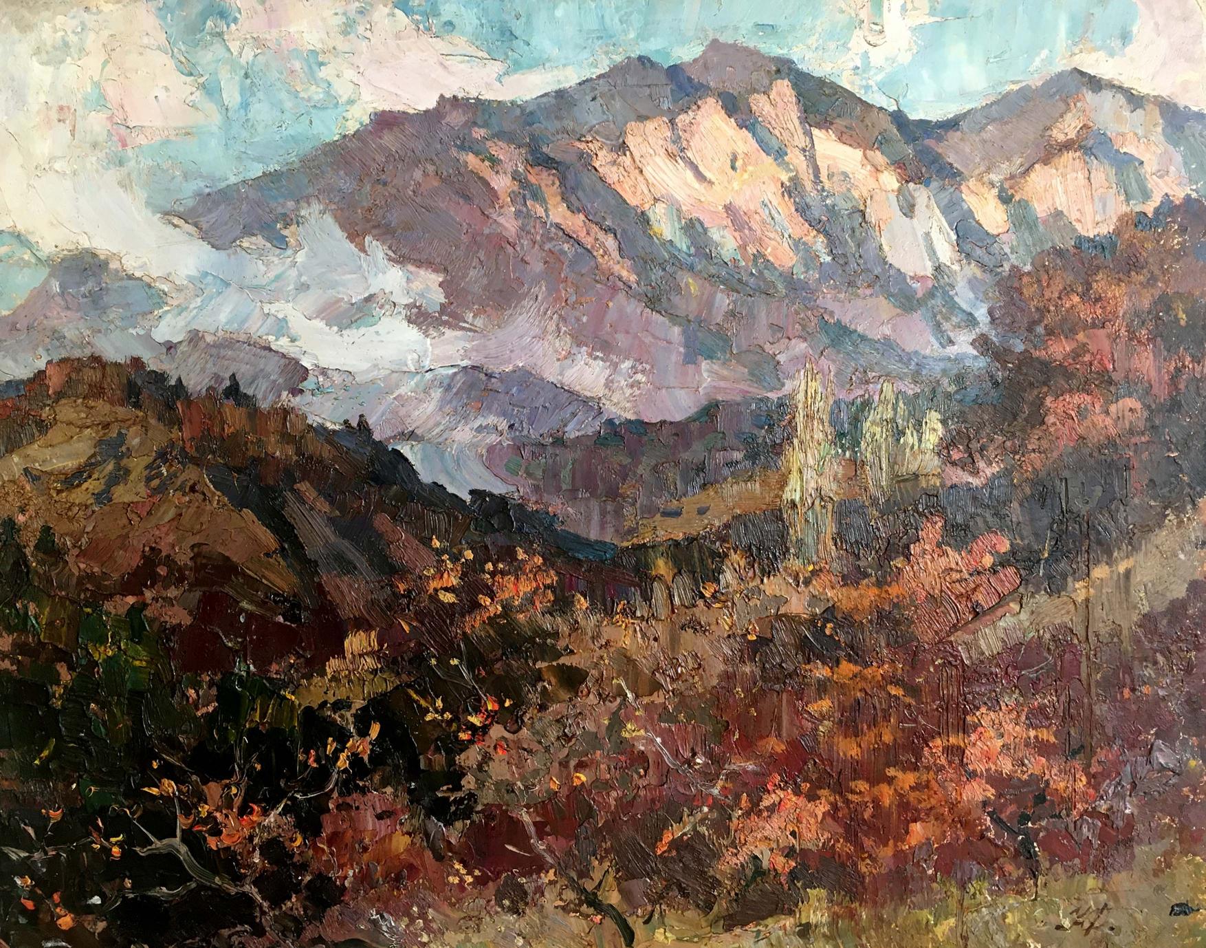 Oil painting by Fatyushenko Yu. P.: impressionistic snow-capped mountains