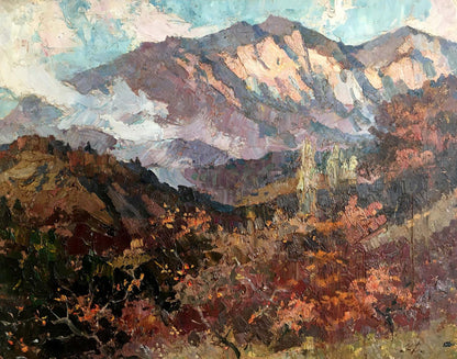 Oil painting by Fatyushenko Yu. P.: impressionistic snow-capped mountains
