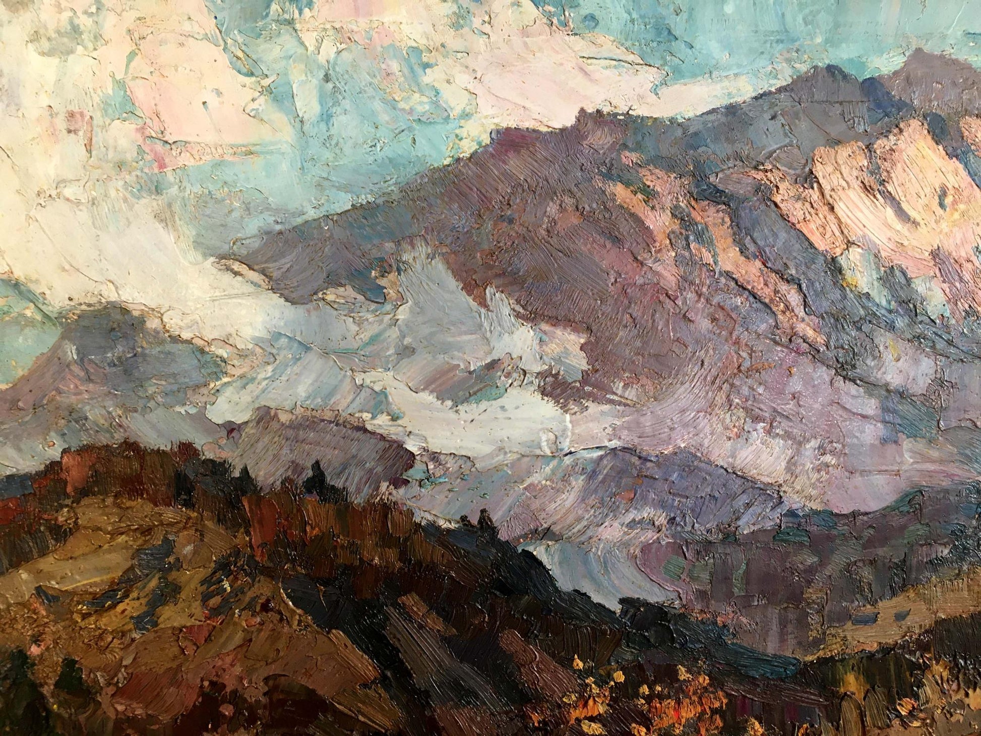 Impressionistic oil painting of mountain landscape by Fatyushenko Yu. P