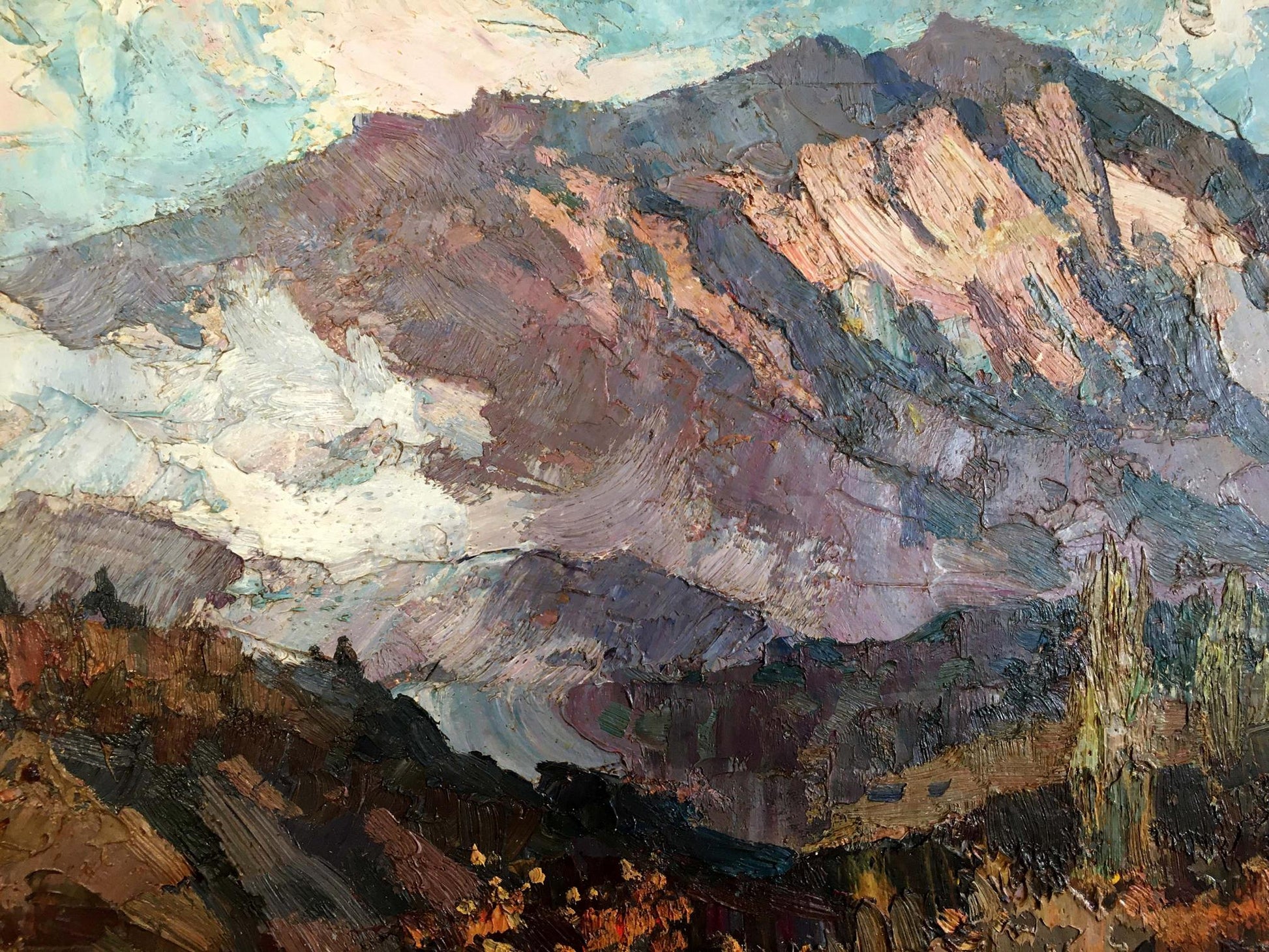 Oil painting of rugged snow-capped mountains by Fatyushenko Yu. P