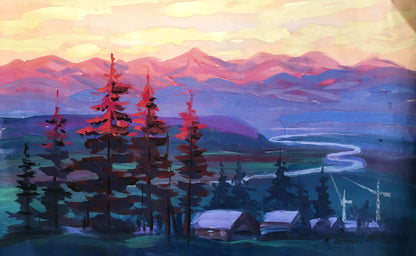 Oil painting Evening mountain landscape by Shary Anatoly Ivanovich