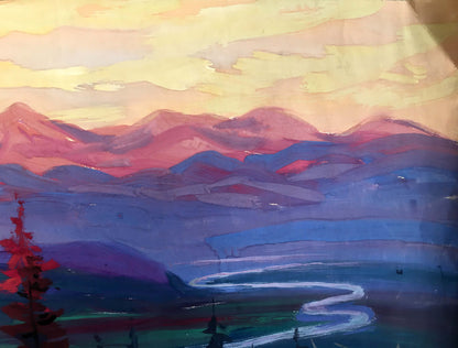 Vibrant oil painting of evening mountain landscape by Shary Anatoly Ivanovich