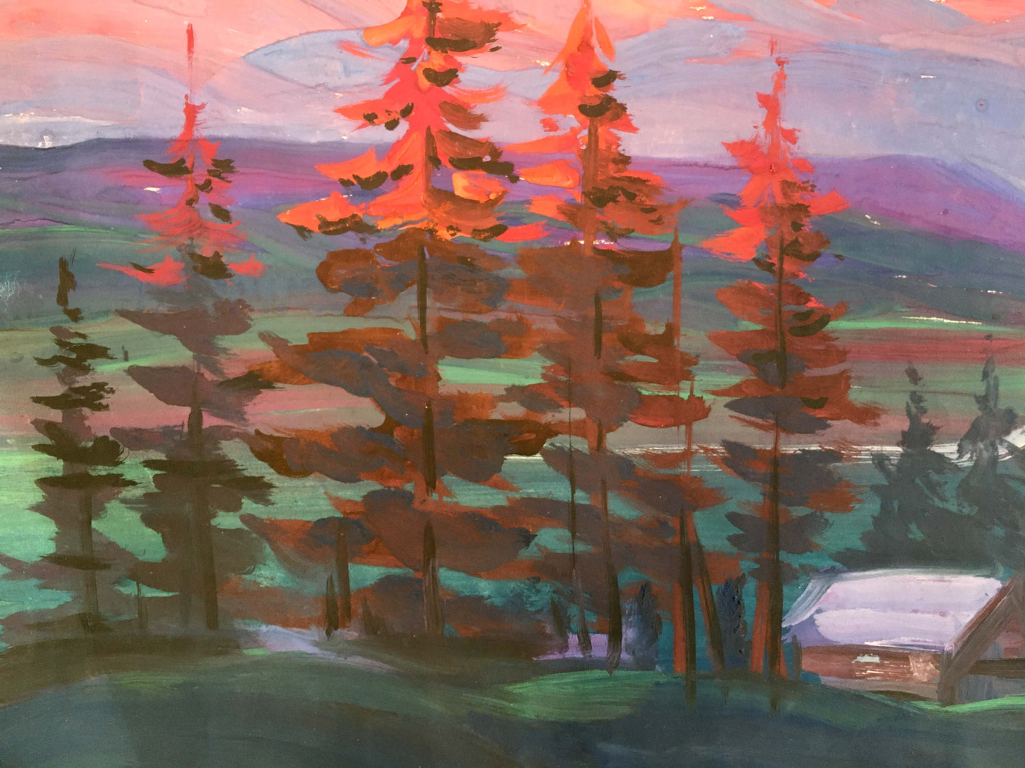 Vibrant impressionist oil painting by Shary Anatoly Ivanovich: evening mountain landscape