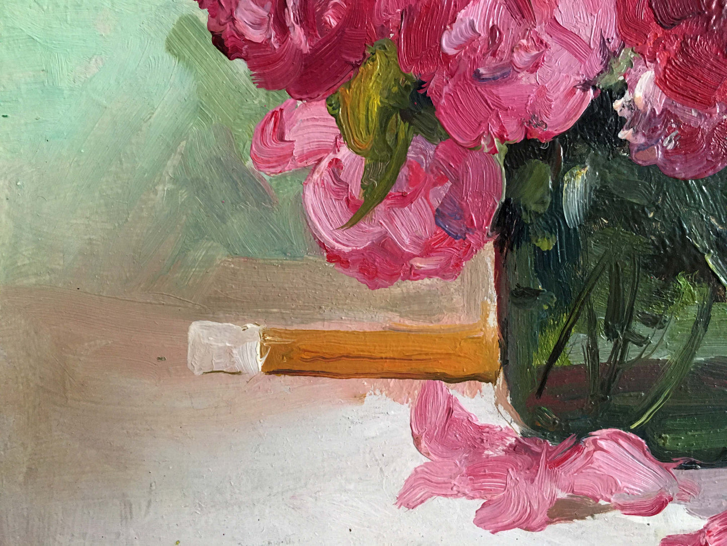Oil painting of pink peonies by Konovalyuk Fedor Zotikovich