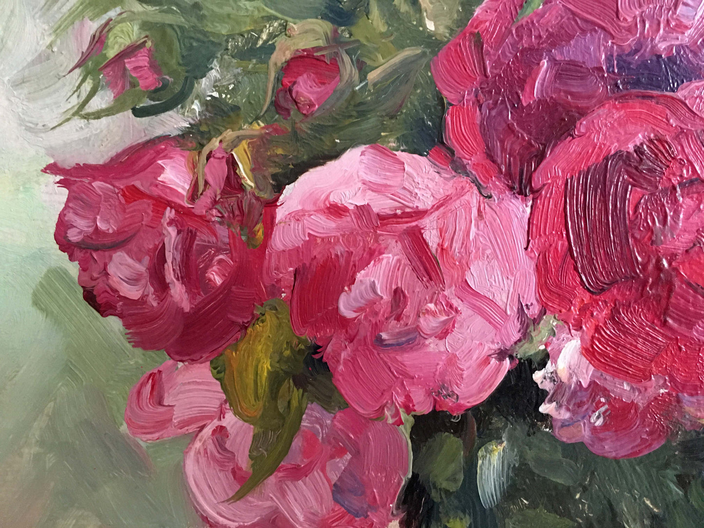 Vibrant pink peonies oil painting by Konovalyuk Fedor Zotikovich