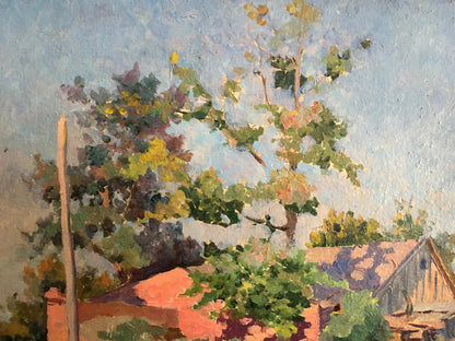 Oil painting of house hidden among trees by unknown artist, vibrant impressionist style