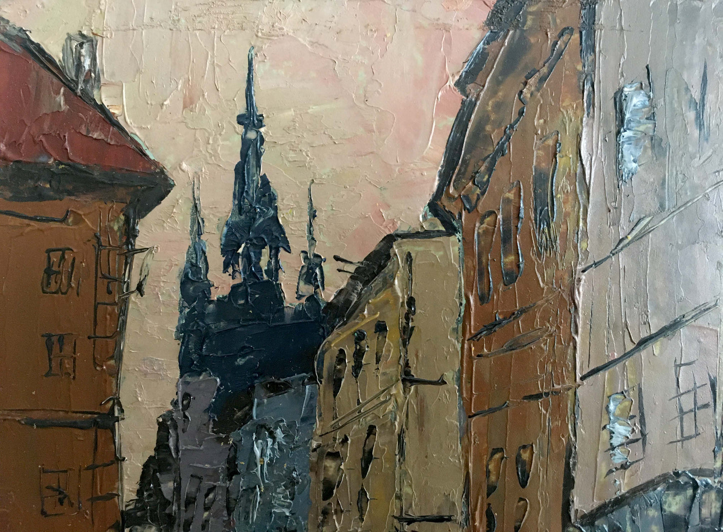 Oil painting of narrow European street by Litvin Vitaliy Sviridovich