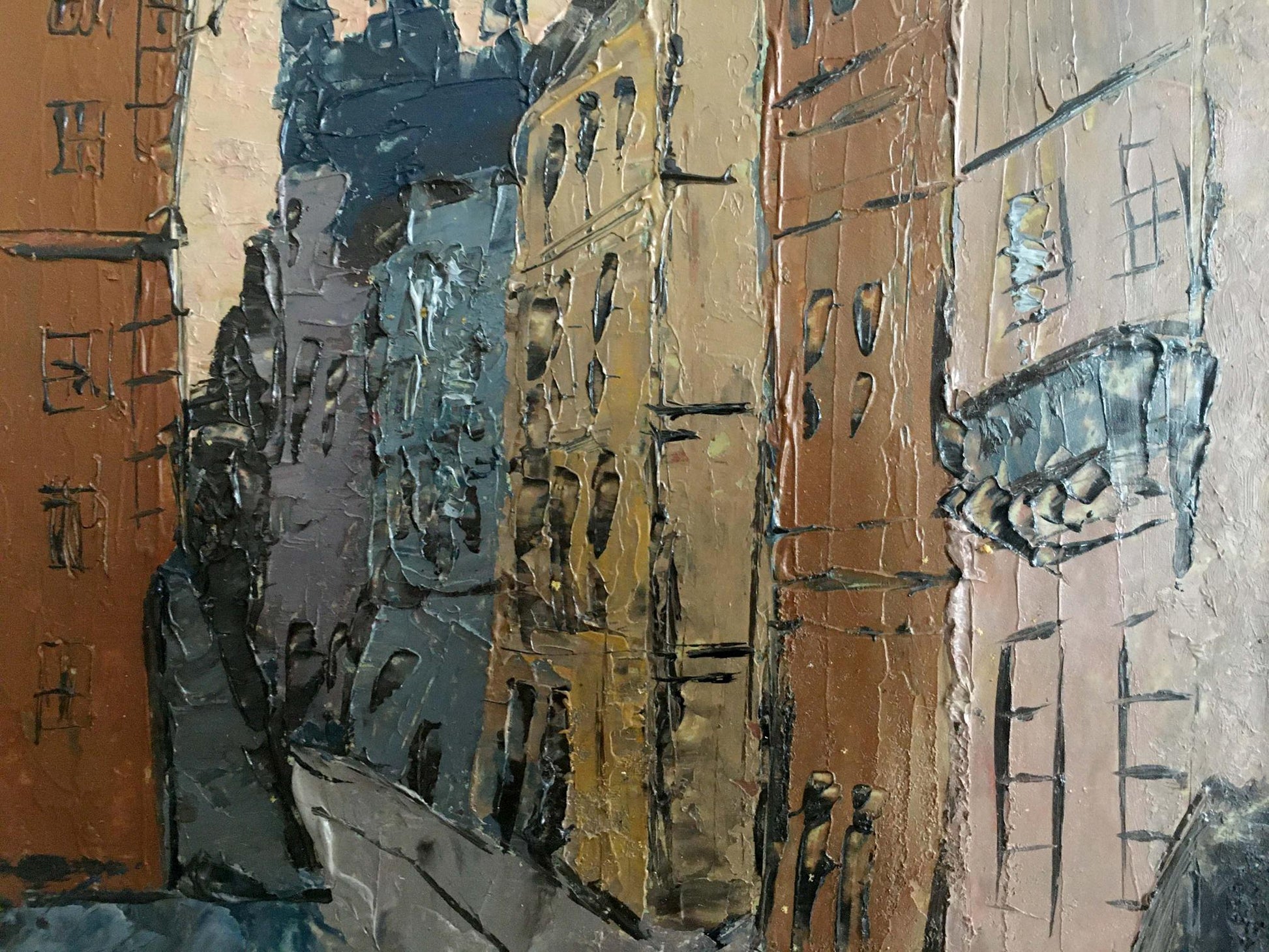 Oil painting of earthy city street by Litvin Vitaliy Sviridovich
