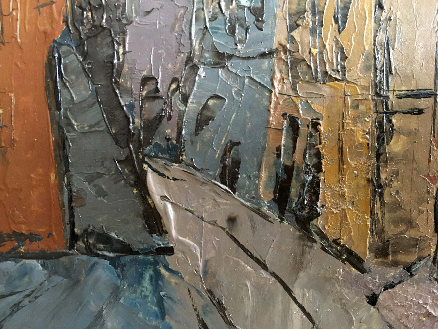 Oil painting of street landscape by Litvin Vitaliy Sviridovich in abstract grays