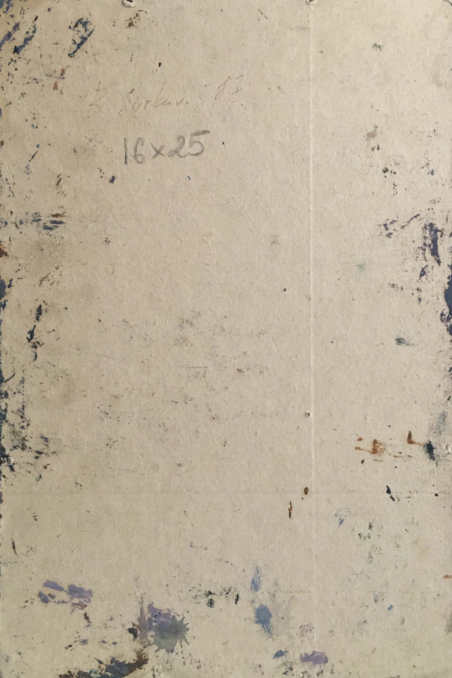 Back of Litvin Vitaliy Sviridovich oil painting 16x25 on weathered paper