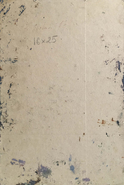 Back of Litvin Vitaliy Sviridovich oil painting 16x25 on weathered paper