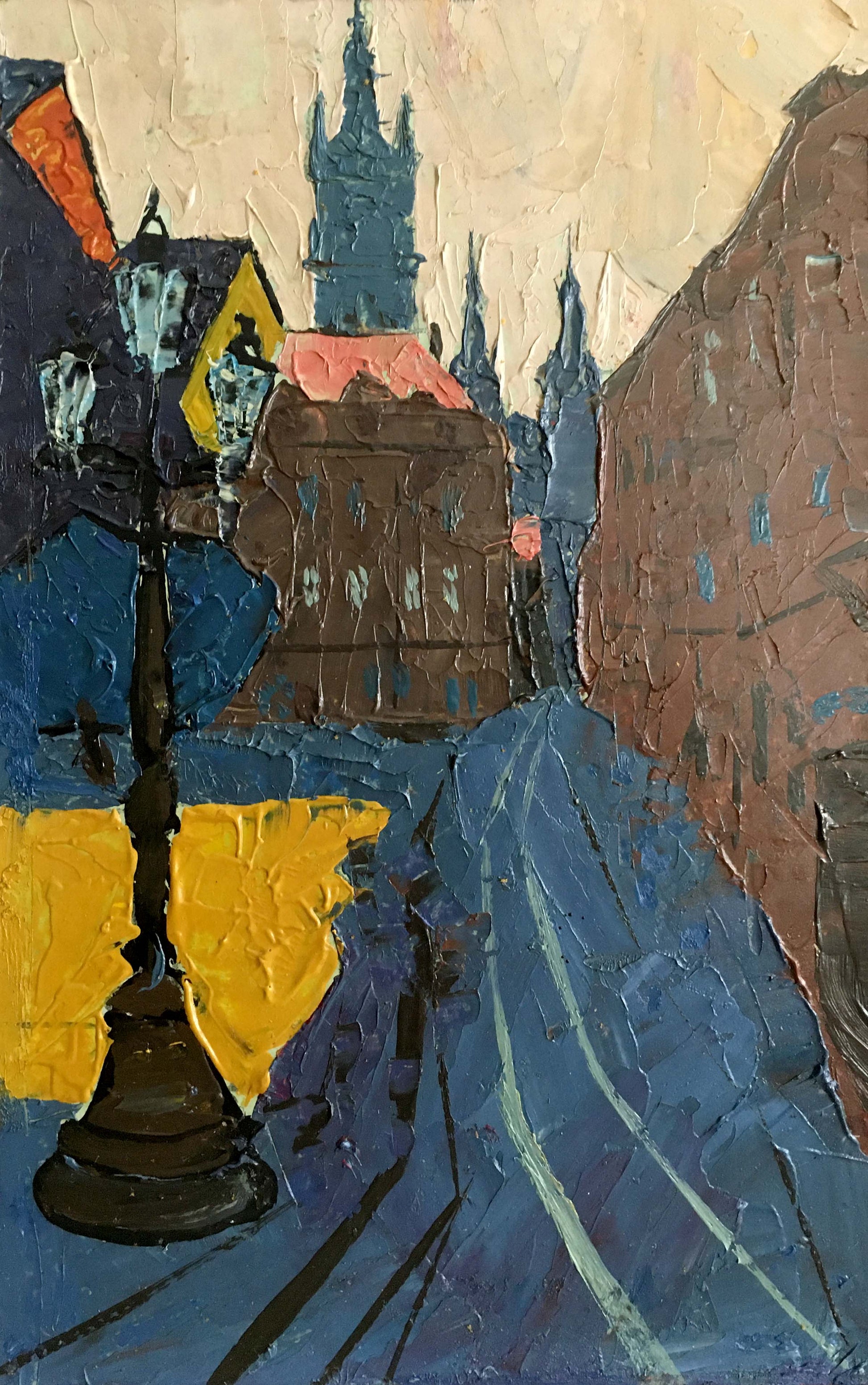 Oil painting of London landscape with ornate streetlamp by Litvin Vitaliy Sviridovich