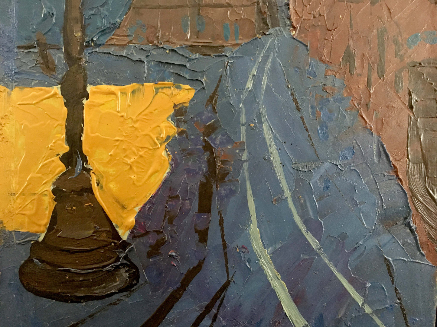 Oil painting of London landscape by Litvin Vitaliy Sviridovich with lamp and yellow object