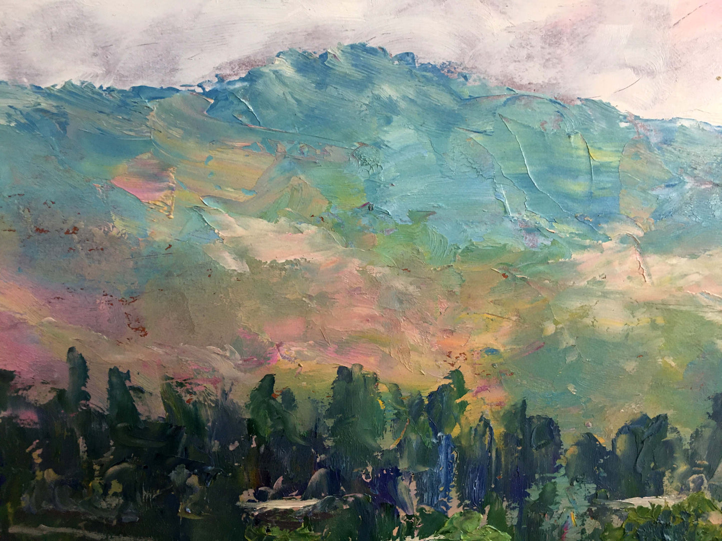 Impressionistic oil painting of mountain range in A trip to another country by Aishokoovk