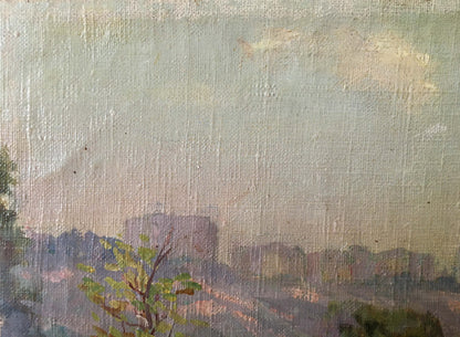 Oil painting Way Home by Nevkrytyy Denis Nikiforovich, hazy pastel landscape