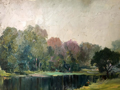 Oil painting of serene lakeside by Lednev Dmytro Yakovych