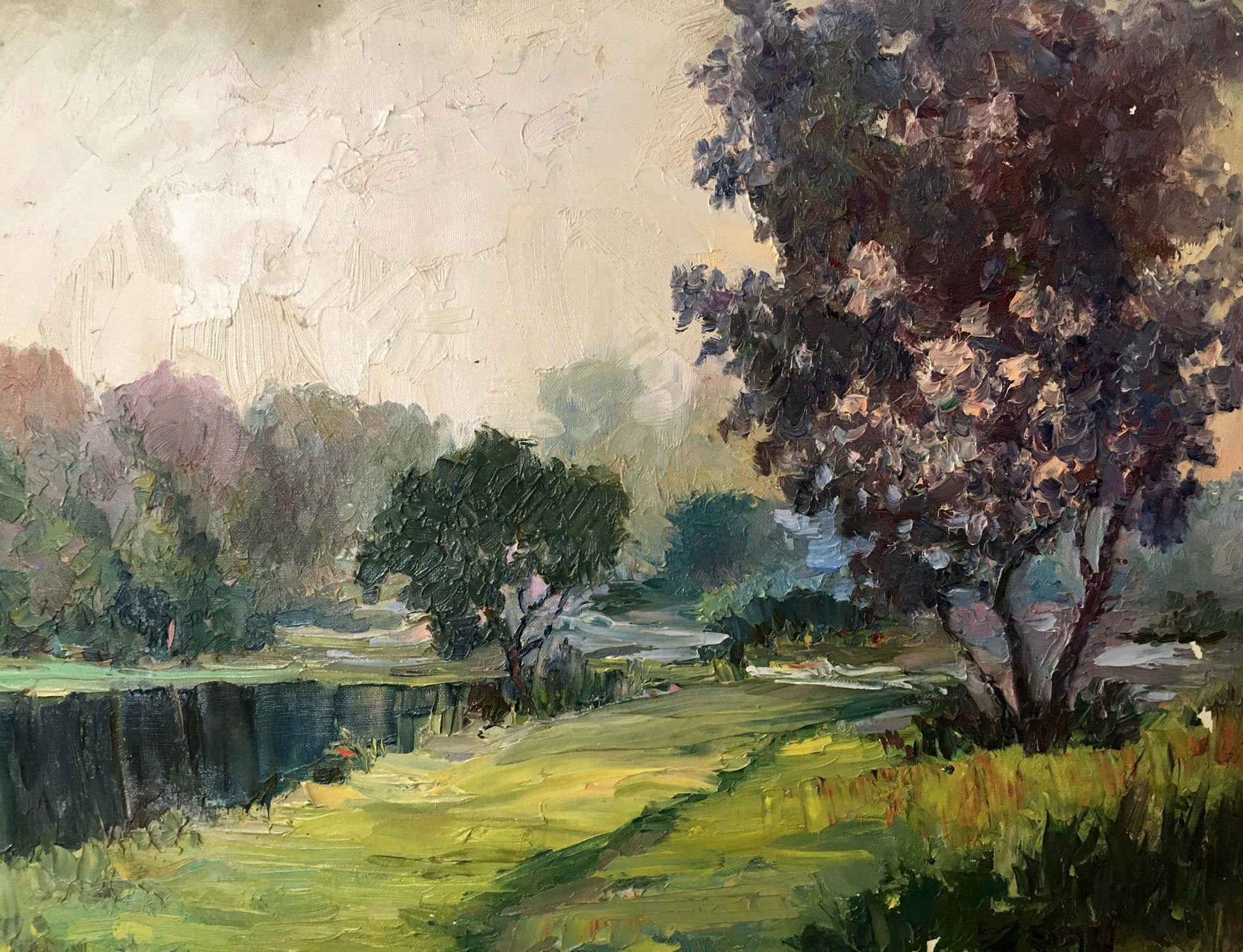 Oil painting of serene river landscape by Lednev Dmytro Yakovych