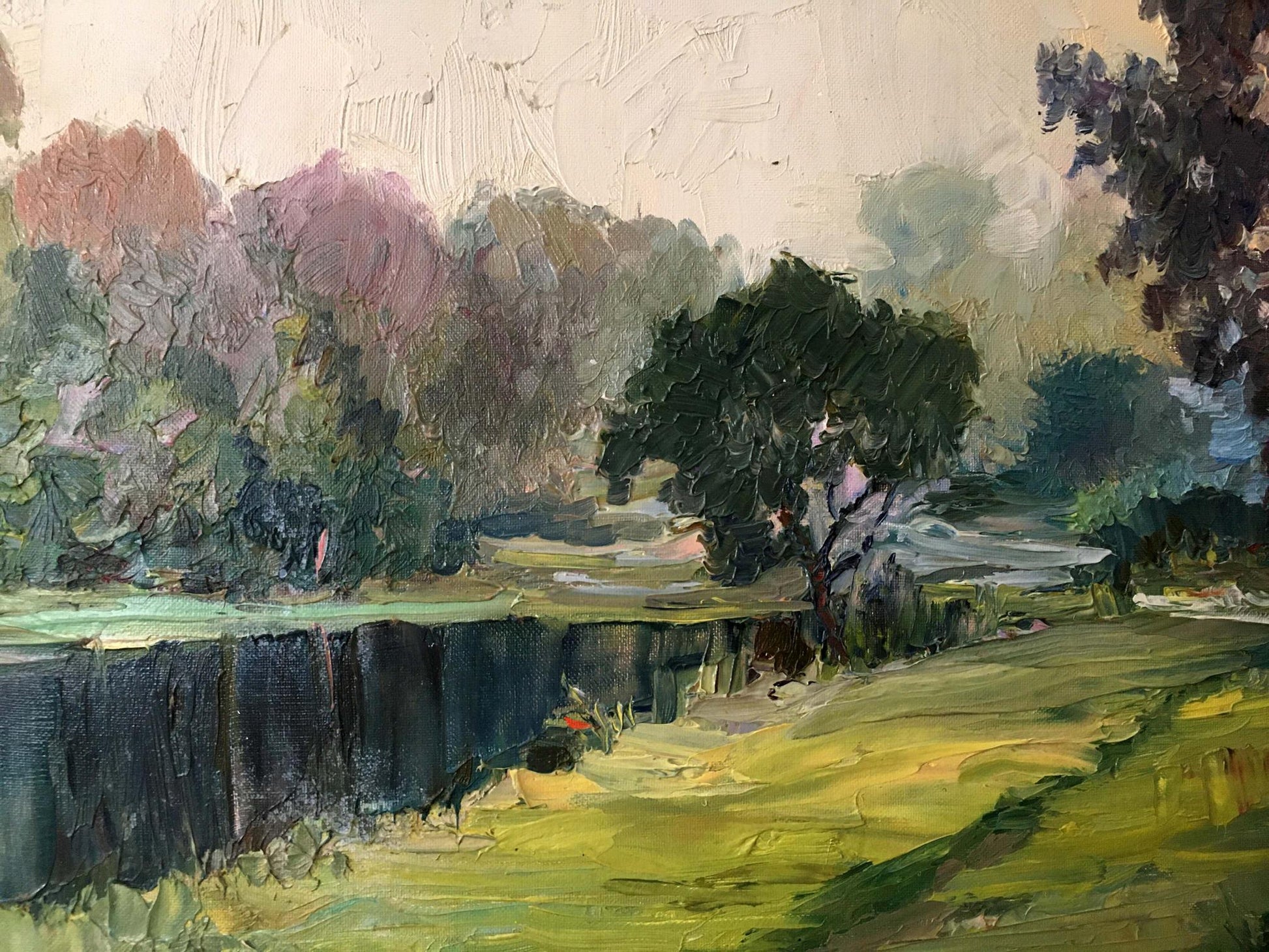 Impressionistic oil painting of river landscape by Lednev Dmytro Yakovych