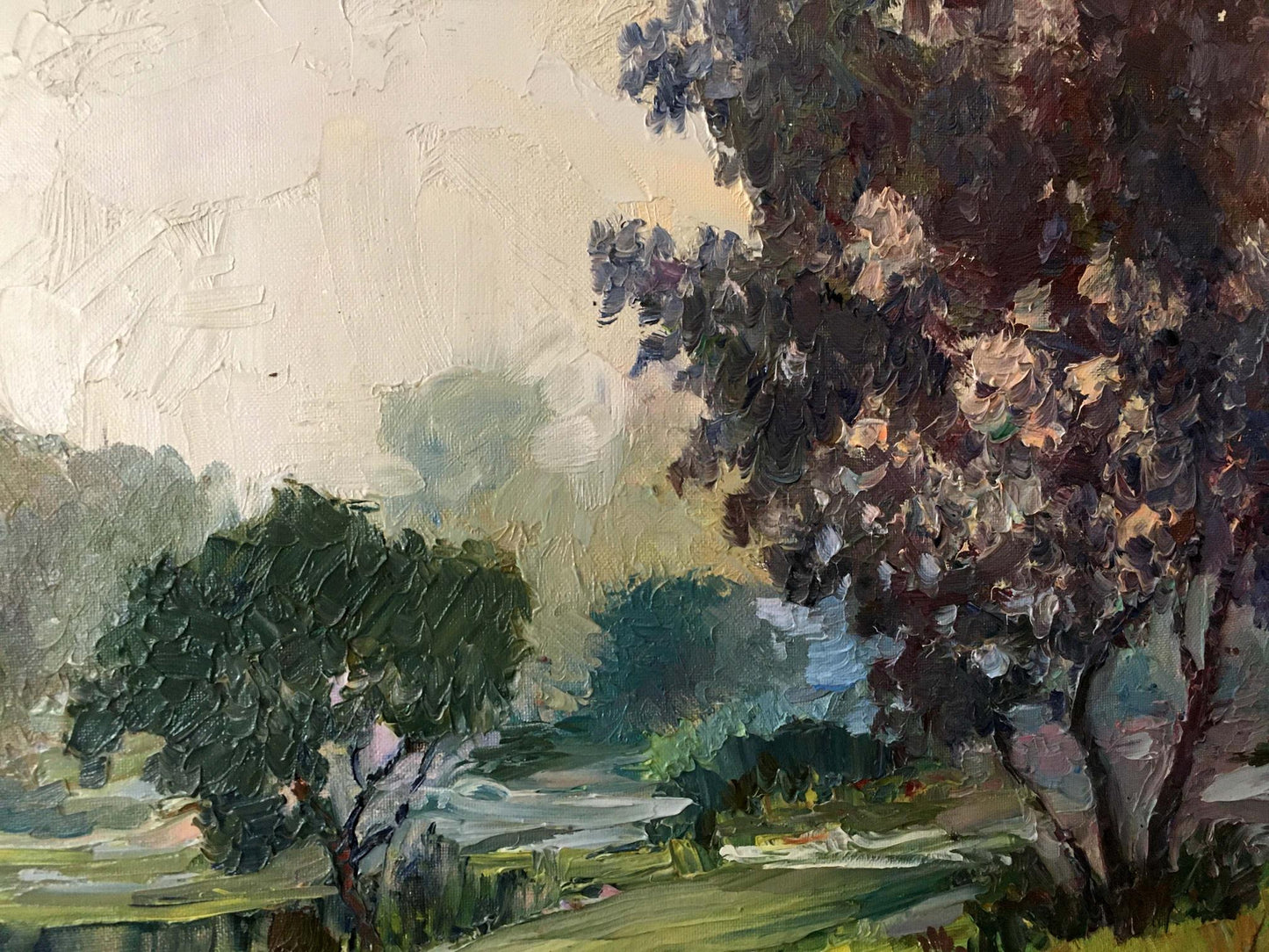 Impressionistic oil painting of river landscape by Lednev Dmytro Yakovych