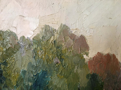 Oil painting of river landscape by Lednev Dmytro Yakovych, impasto brushstrokes