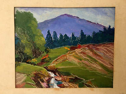 Vibrant impressionist oil painting by Lednev Dmytro Yakovych: purple mountain landscape