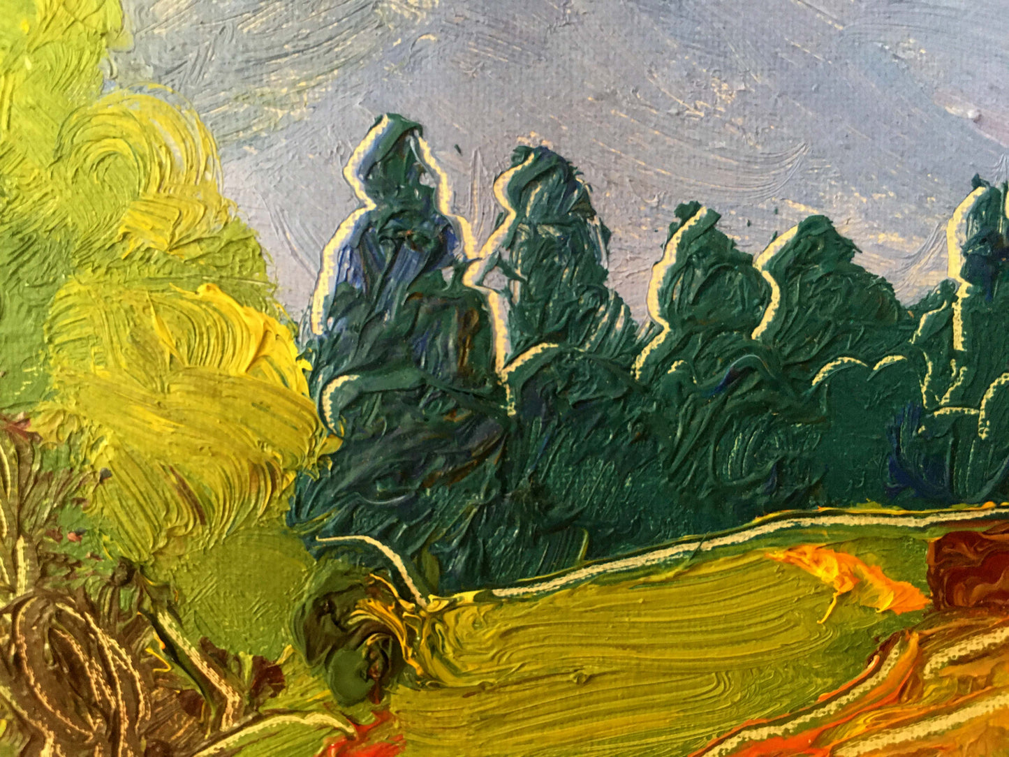 Vibrant green yellow impressionist mountain landscape oil painting by Lednev Dmytro Yakovych