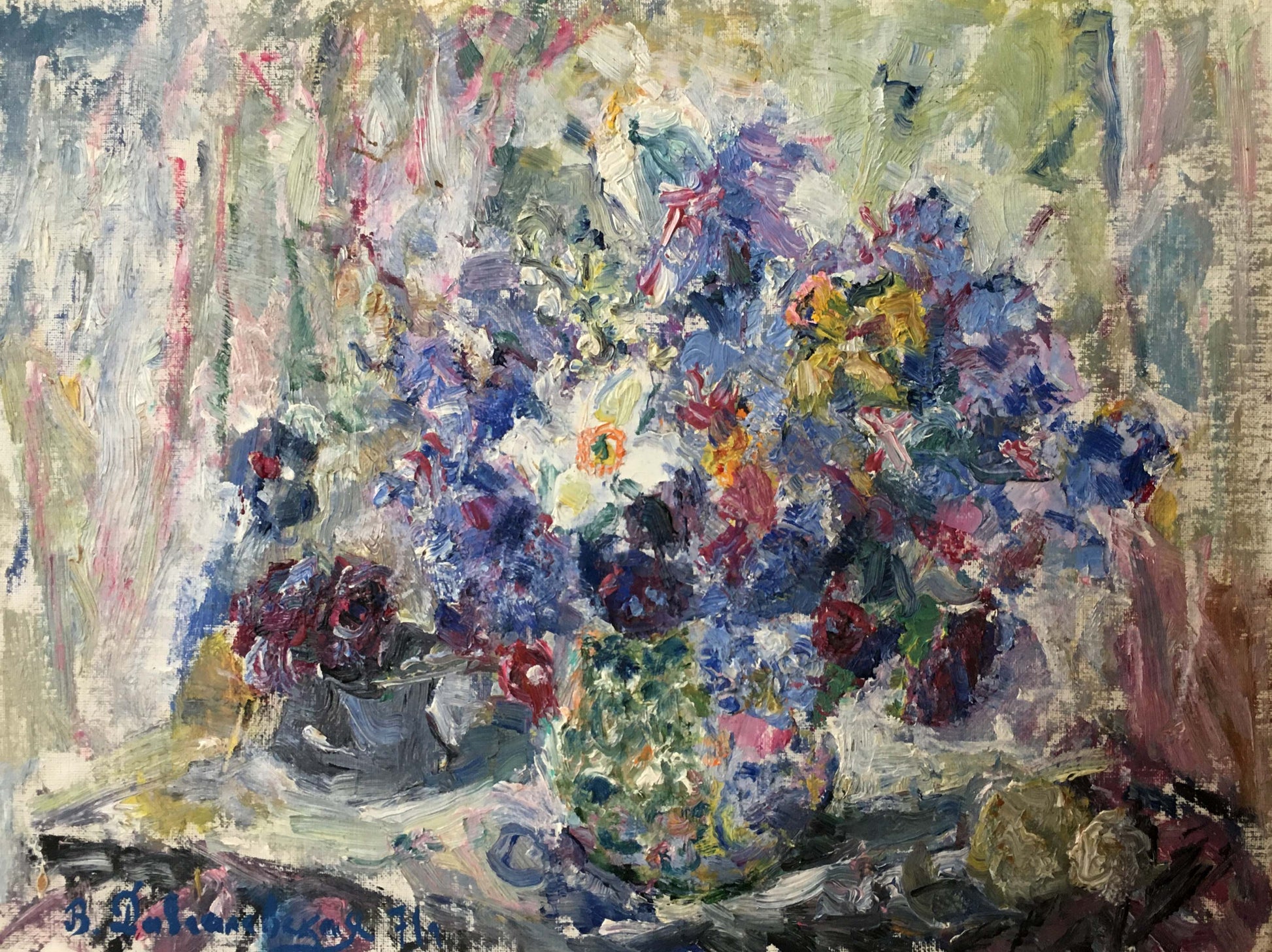 Vibrant impressionistic oil painting of spring bouquet by Dovgalevskaya Vera Veniaminovna