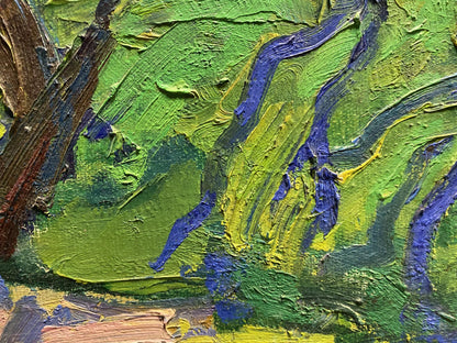 Oil painting Spring day by Glushchenko Nikolai Petrovich, textured green blue impasto