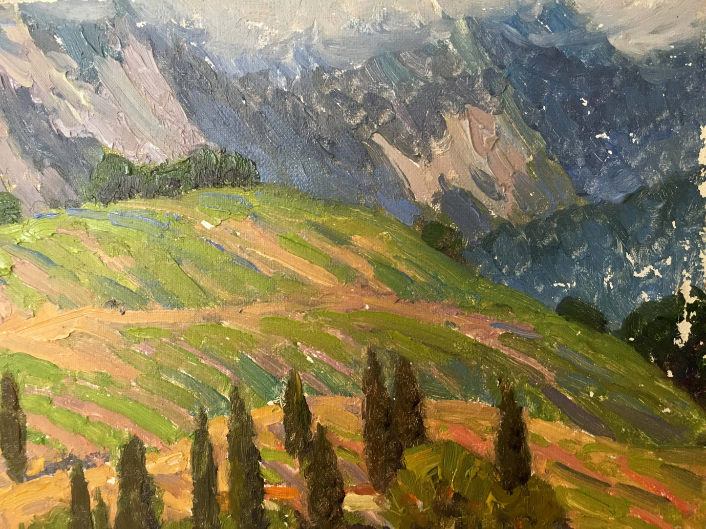 Vibrant impressionist oil painting by Zlyden Yuri Fedorovich of mountainous landscape