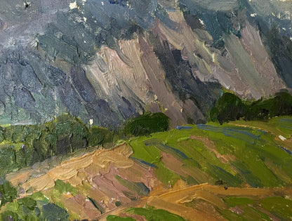 Textured oil painting by Zlyden Yuri Fedorovich of mountainous landscape