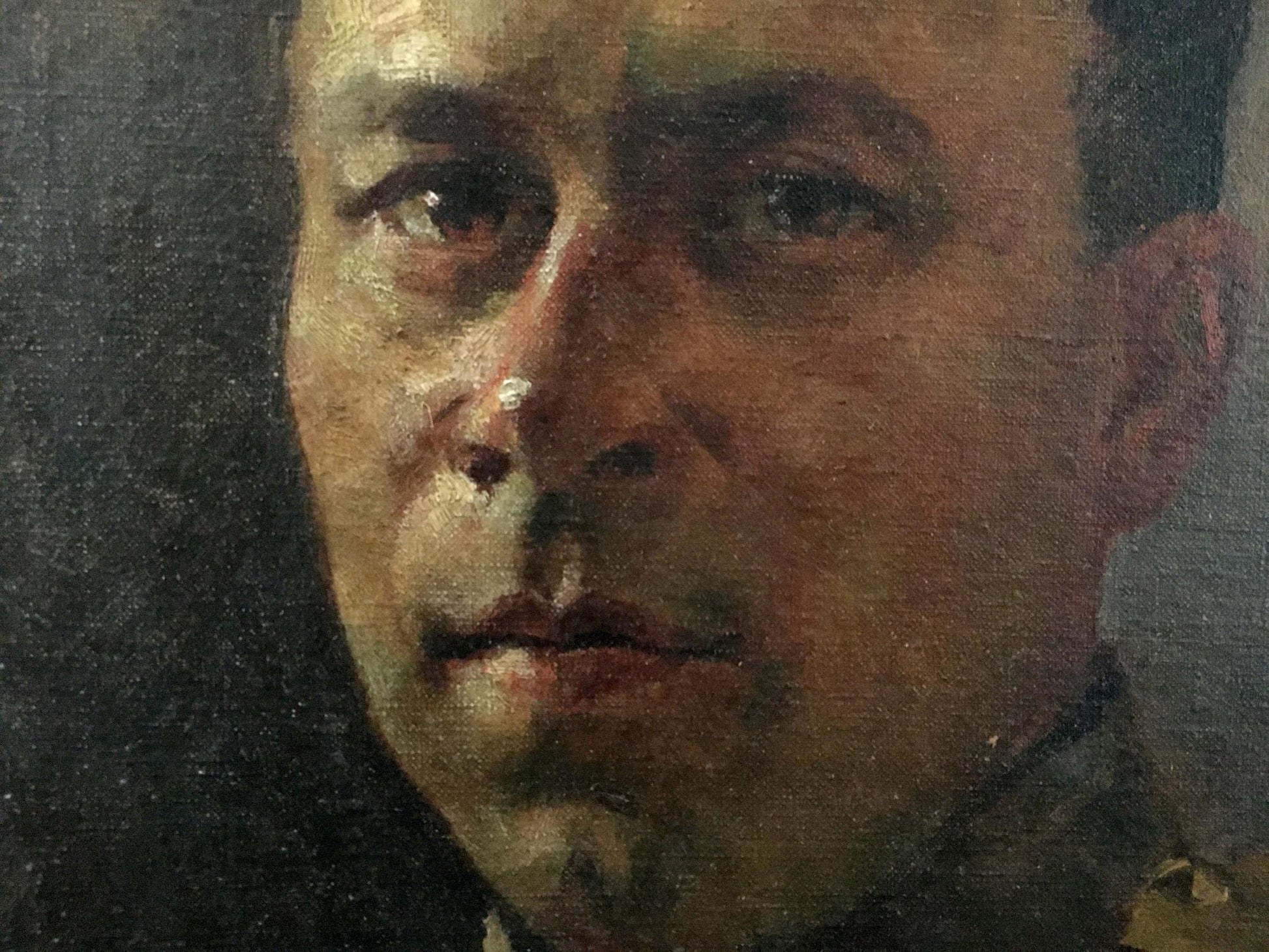 Oil painting portrait of soldier Vladimir Aleksandrovich Kuznetsov close-up