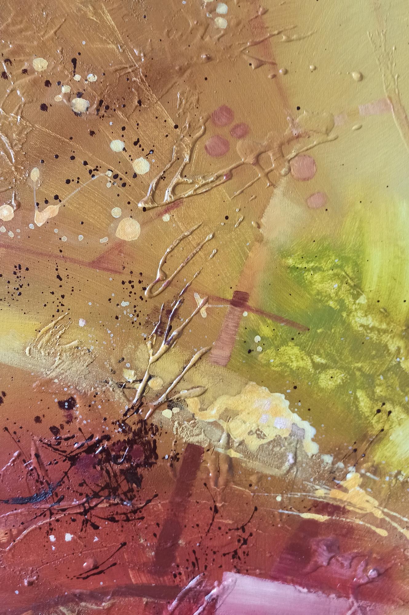 Abstract oil painting Awakening by Anatoly Tarabanov with gold, ochre, green layers