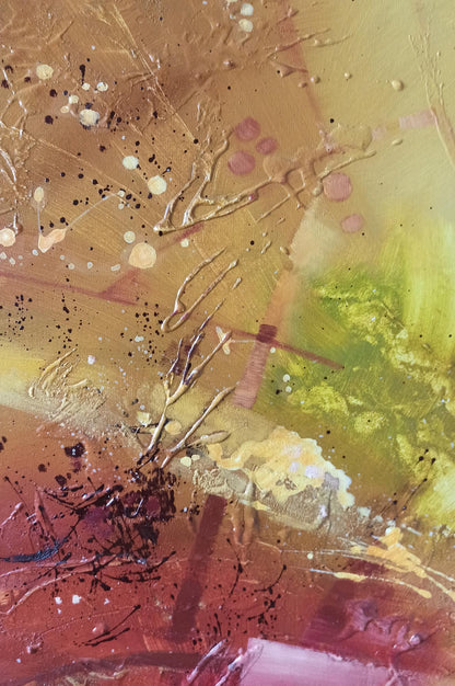 Abstract oil painting Awakening by Anatoly Tarabanov with gold, ochre, green layers