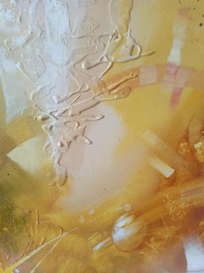 Abstract oil painting Awakening by Anatoly Tarabanov in warm yellow tones