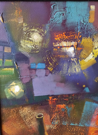 Abstract oil painting Jazzy Twilight by Anatoly Tarabanov in vibrant blues
