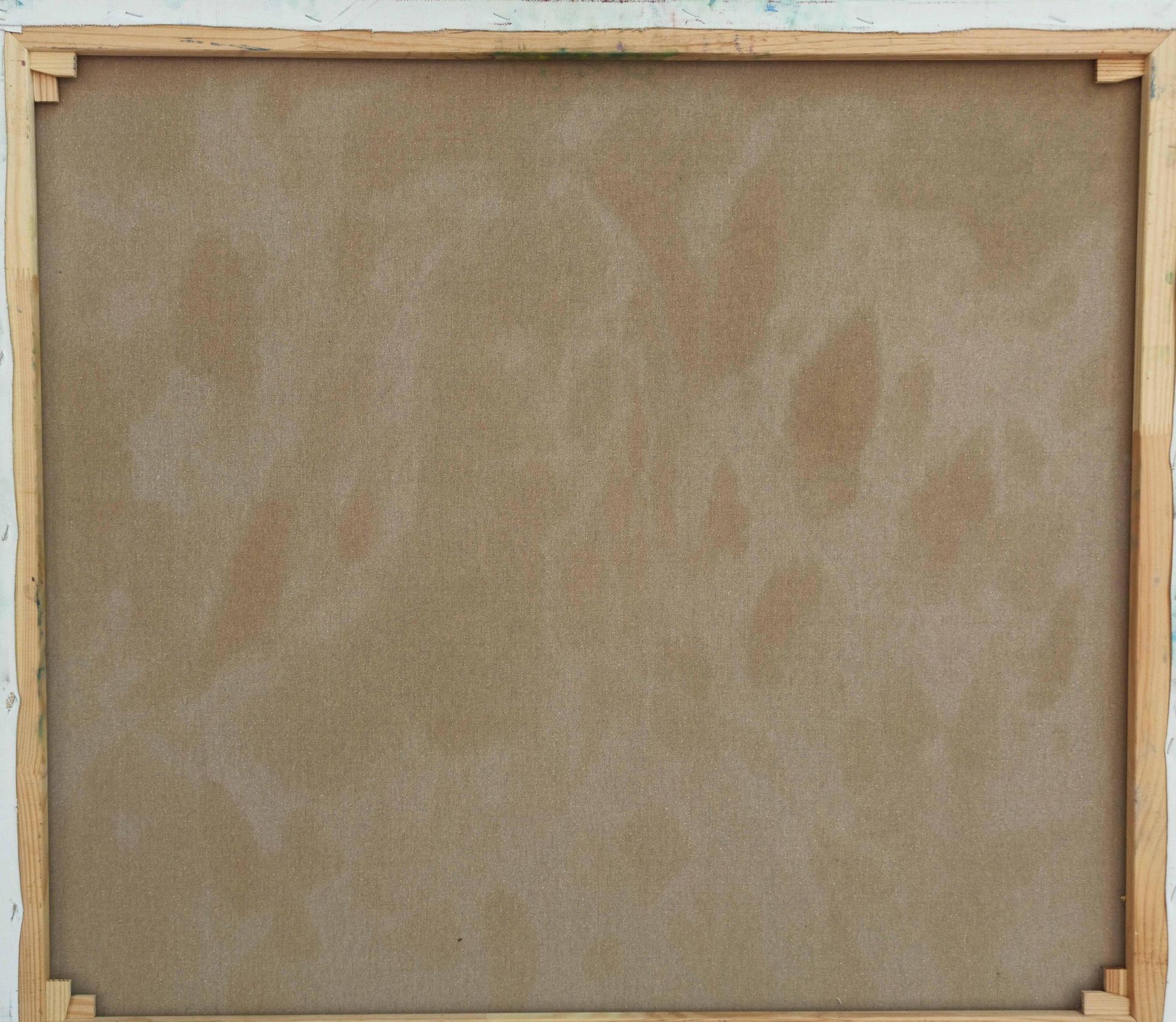 Back of Abstract oil painting Moonbeams Embrace by Peter Dobrev on beige canvas frame