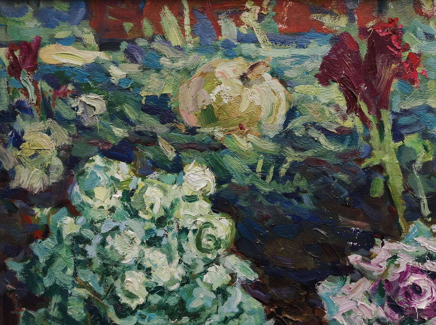 Vibrant impressionist oil painting of cabbage in garden by Ivanyuk Alex