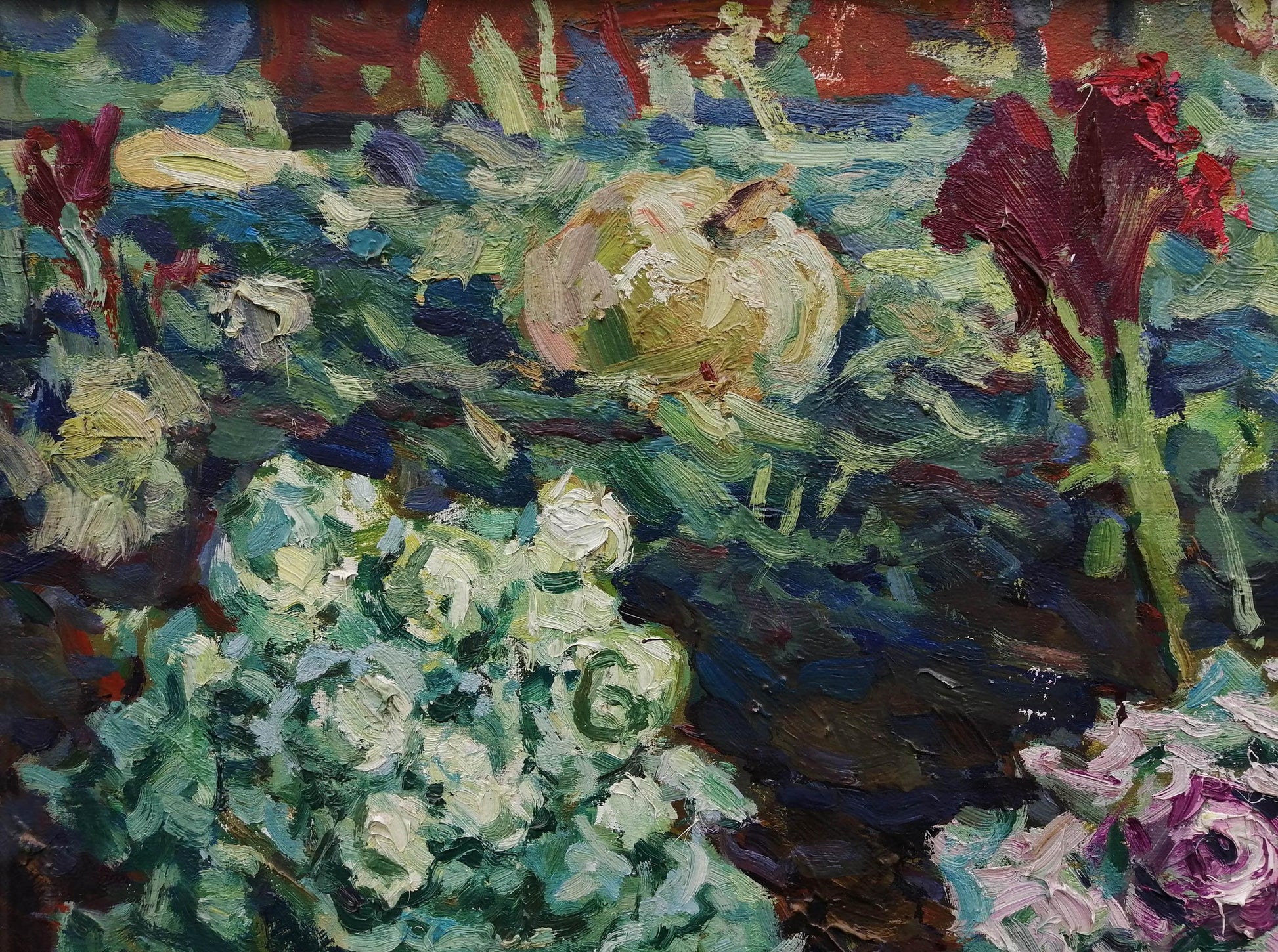 Vibrant impressionist oil painting of cabbage in garden by Ivanyuk Alex