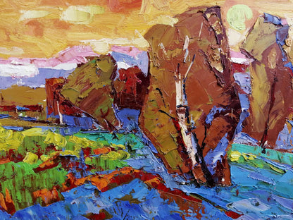 Oil painting Evening sunset
