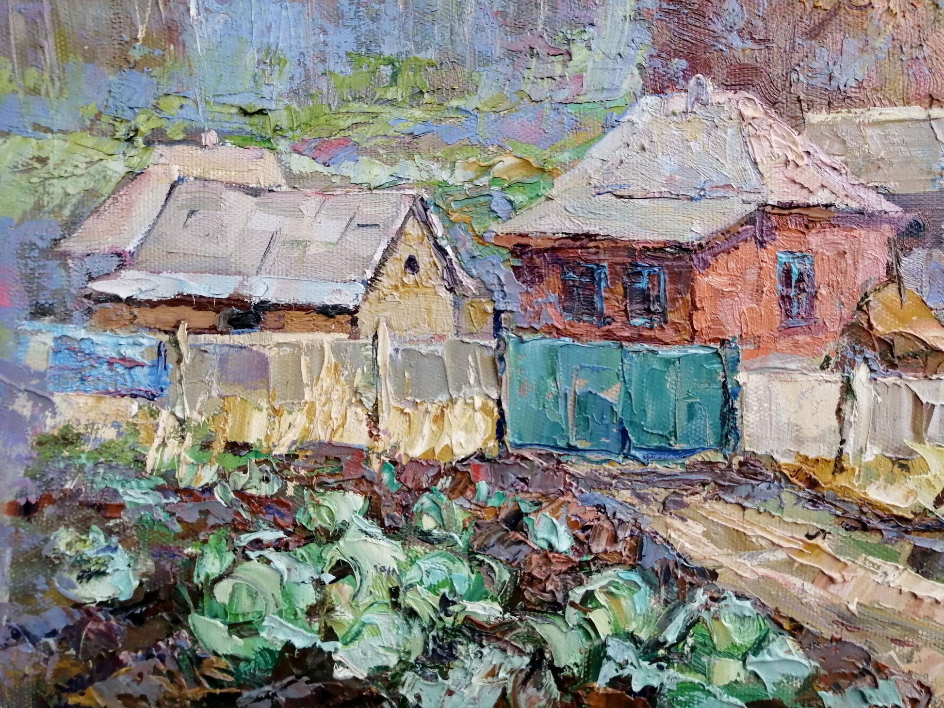 Oil Painting Nature Landscape Village landscape Art Autumn 