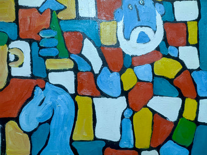 Vibrant abstract oil painting by Boyko Petr Borisovich with bold geometric shapes