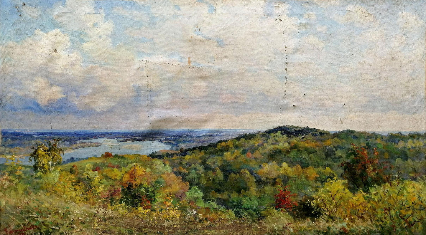 Oil painting On the Dnieper by Nepiypivo Vasily Ignatievich, autumn hills and river