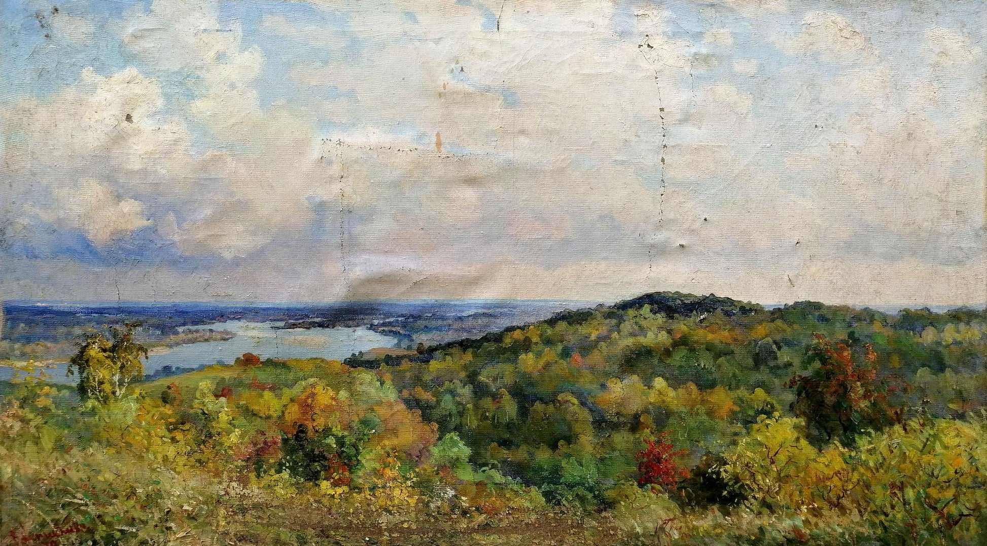 Oil painting On the Dnieper by Nepiypivo Vasily Ignatievich, autumn hills and river